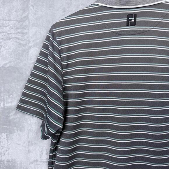 FJ FootJoy Striped Golf Polo Shirt Men Size M Gray Green Performance Polyester - Picture 7 of 9